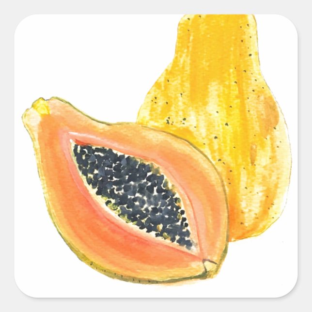 Pegatina Cuadrada acuarela papaya (Anverso)