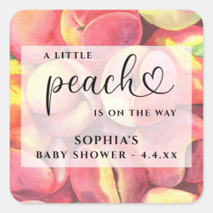 Pegatina Cuadrada Acuarela Pequeño melocotón en camino a la ducha de