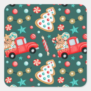 Pegatina Cuadrada acuarela personalizada para navidad de moras