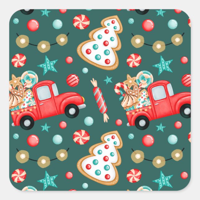 Pegatina Cuadrada acuarela personalizada para navidad de moras (Anverso)