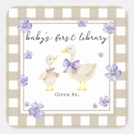 Pegatina Cuadrada Acuarela Primera biblioteca del Pequeño Bebé de oc
