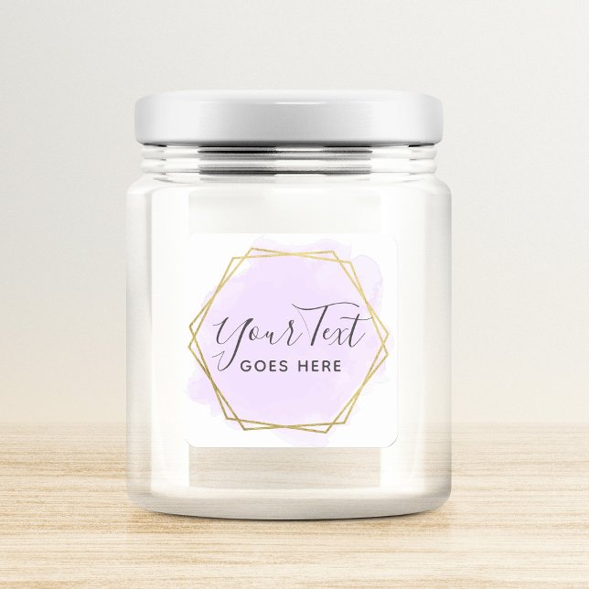 Pegatina Cuadrada Acuarela púrpura y Moda geométrica de oro moderna (Subido por el creador)