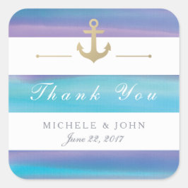 Pegatina Cuadrada Acuarela Rayada Náutica Gracias Pegatinas