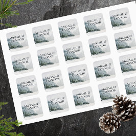 Pegatina Cuadrada Acuarela Russty Mountain Lake