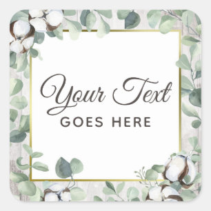 Pegatina Cuadrada Acuarela Rústica Sureña de Algodón y Botánica