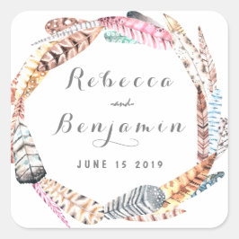 Pegatina Cuadrada Acuarela separa a Boda bohemio rústico