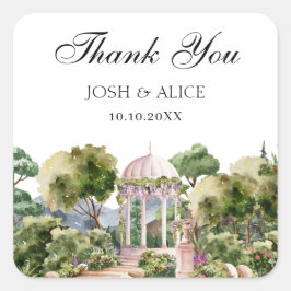 Pegatina Cuadrada Acuarela soñador jardín verde elegante 