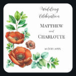 Pegatina Cuadrada Acuarela Sublime Amapolas Rojas al Estilo Vintage<br><div class="desc">Sublime Acuarela Amapolas Rojas en Estilo Vintage es un diseño creado en gráficos y acuarela. Es adecuado para aquellos que aman las amapolas y las flores de colores intensos.</div>