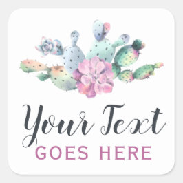 Pegatina Cuadrada Acuarela Suculenta Cactus Pricky Pear Bohemias