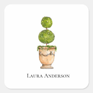 Pegatina Cuadrada acuarela topiaria elegante
