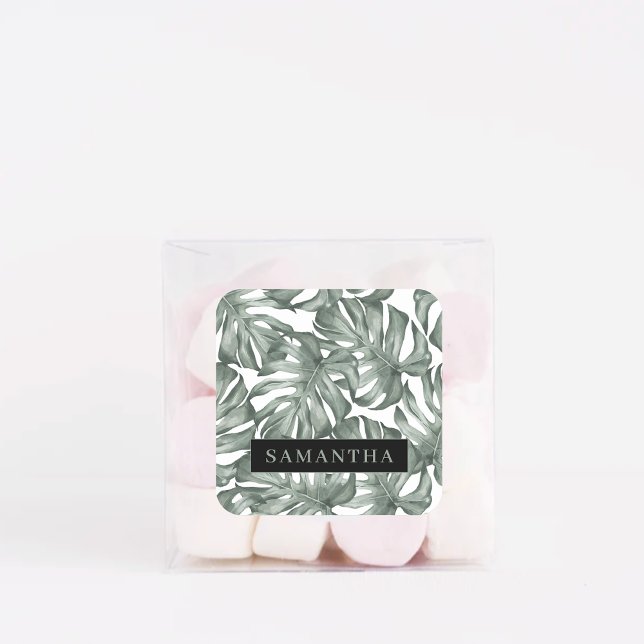 Pegatina Cuadrada Acuarela Tropical Oasis Moderno Patrón de hojas (Subido por el creador)