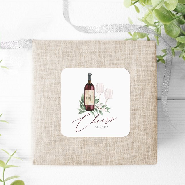 Pegatina Cuadrada Acuarela Vino Rojo Saludos Botánicos para Amar (Subido por el creador)