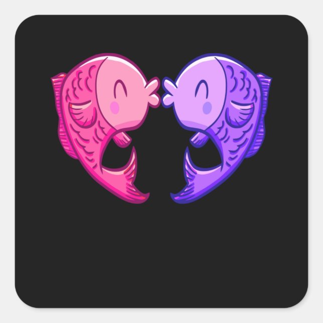 Pegatina Cuadrada Acuario de Acuario de Besada de Peces (Anverso)