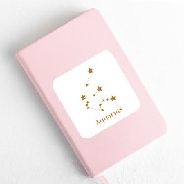 Pegatina Cuadrada Acuario de oro del Rótulo Zodiaco moderno | Aire d