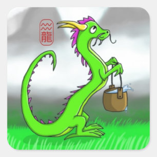 Pegatina Cuadrada Acuario/Dragón