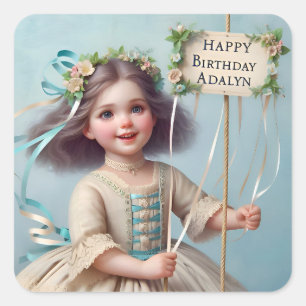 Pegatina Cuadrada ADALYN ~ CUMPLEAÑOS FELIZ ~ Maypole ~