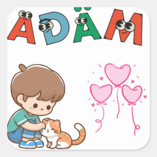 Pegatina Cuadrada Adam – Diseño Estético de Nombre Lindo