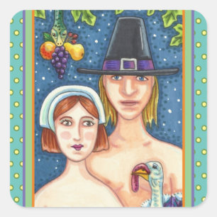 PEGATINA CUADRADA ADAM & EVE PILGRIMS, GRACIAS BIBLIOSAS A LA BIBLIO