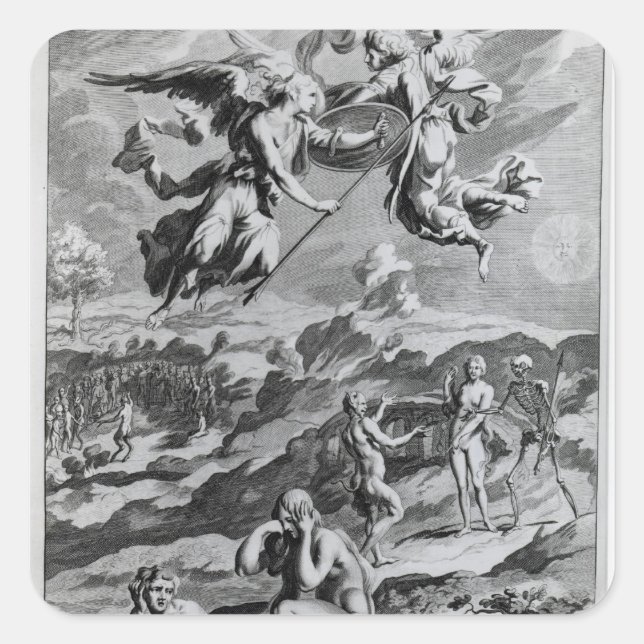 Pegatina Cuadrada Adán y Eva después de la caída (Anverso)