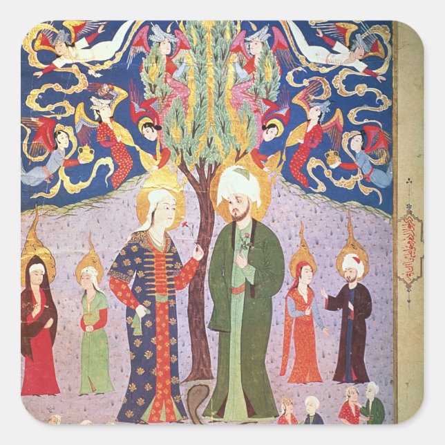 Pegatina Cuadrada Adán y Eva y sus trece gemelos (Anverso)