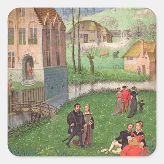 Pegatina Cuadrada Add 18855 April: Cortejar parejas, de un libro de (Anverso)