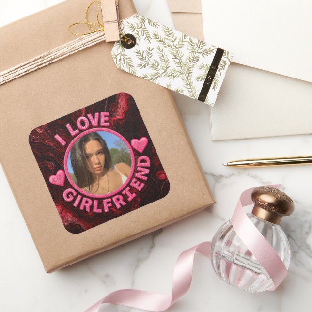 Pegatina Cuadrada Add Girlfriend photo Gift Birthday Anniversary  (Regalar)