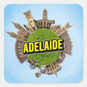 Pegatina Cuadrada Adelaida Australia pequeño planeta insignia arco