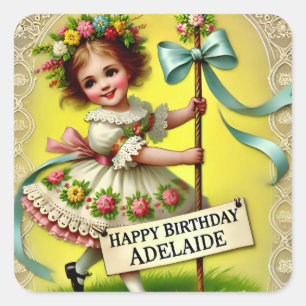 Pegatina Cuadrada ADELAIDA ~ CUMPLEAÑOS FELICES ~ Maypole ~