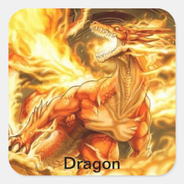 Pegatina Cuadrada adesivo de dragão (Anverso)