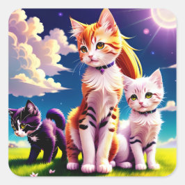 Pegatina Cuadrada Adesivos Gatos Anime