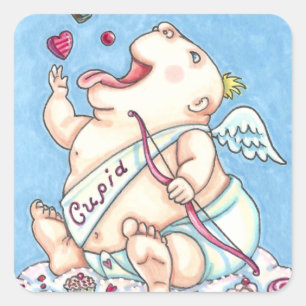 PEGATINA CUADRADA ADICIONADO PARA AMAR A FUNNY BABY CUPID, CHOCOLATE