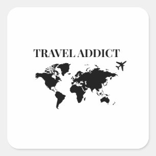 Pegatina Cuadrada Adicto a los viajes - regalo de viaje por el mundo