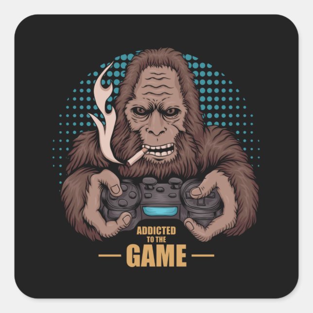 Pegatina Cuadrada Adicto al juego Bigfoot Gamer (Anverso)