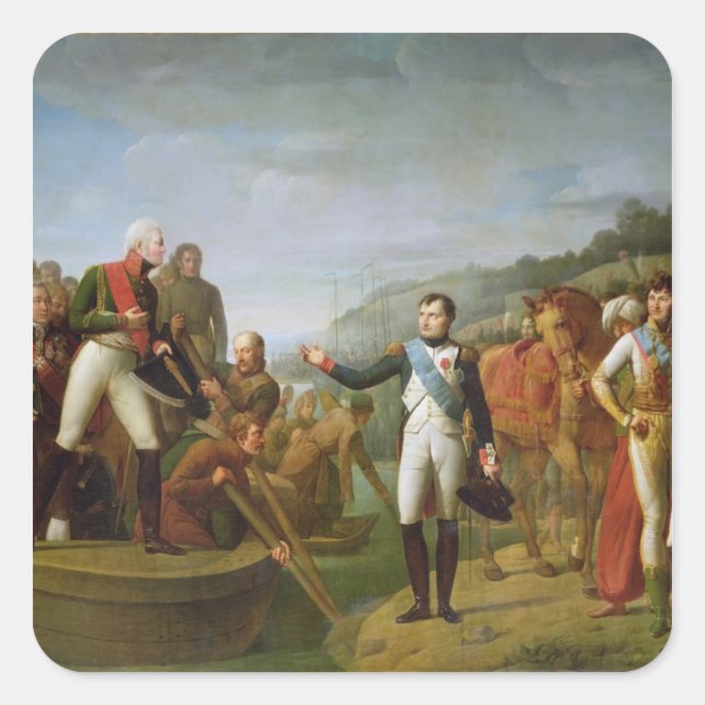 Pegatina Cuadrada Adiós a Napoleón I y Alejandro I (Anverso)