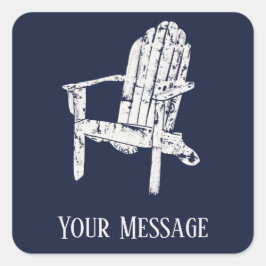 Pegatina Cuadrada Adirondack Chair White y Navy Blue Personalizado