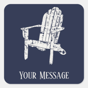 Pegatina Cuadrada Adirondack Chair White y Navy Blue Personalizado
