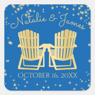 Pegatina Cuadrada Adirondack Chairs Beach Starry Sky