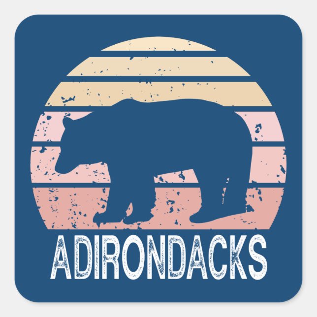 Pegatina Cuadrada Adirondacks Retro Bear (Anverso)