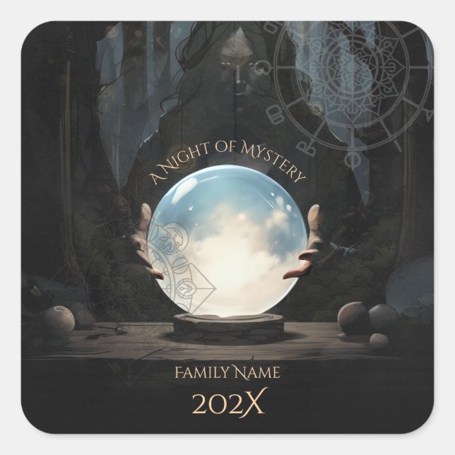 Pegatina Cuadrada Adivino Bola de Cristal Mística Halloween (Anverso)