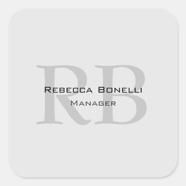 Pegatina Cuadrada Administrador moderno de monogramas grises Añadir  (Anverso)