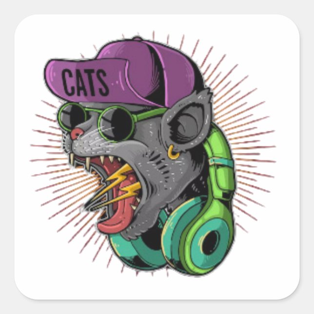 Pegatina Cuadrada Adolescente que grita hipebeast (Anverso)