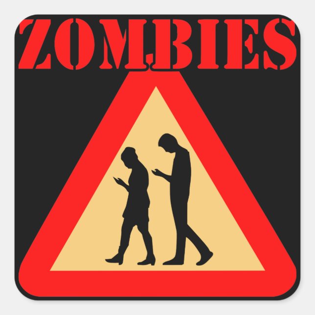 Pegatina Cuadrada Adolescentes zombies con teléfonos celulares (Anverso)