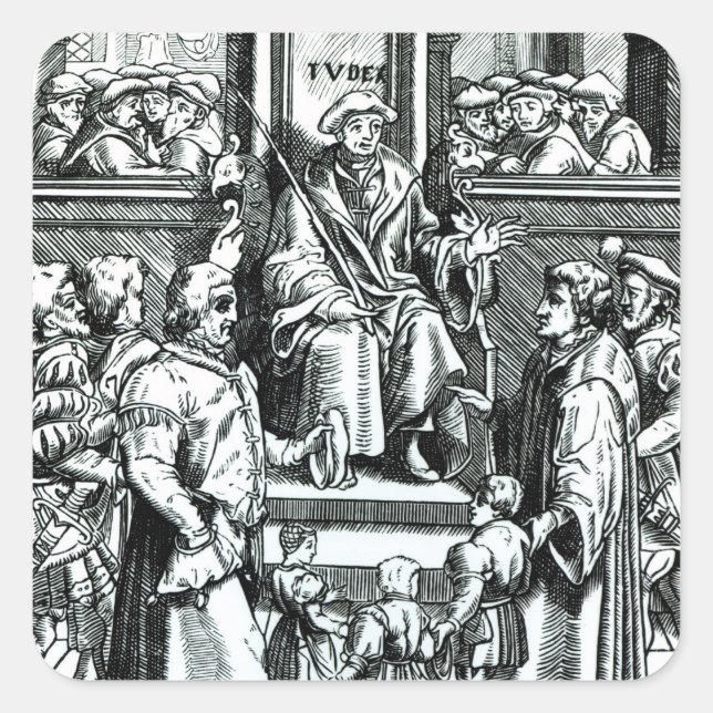 Pegatina Cuadrada Adopción de niños huérfanos en el Tribunal Superio (Anverso)