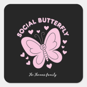 Pegatina Cuadrada Adoptar la mariposa social vibes de moda retro