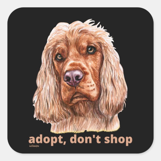Pegatina Cuadrada ADOPTAR, NO COMPRAR (Cocker Español inglés) (Anverso)