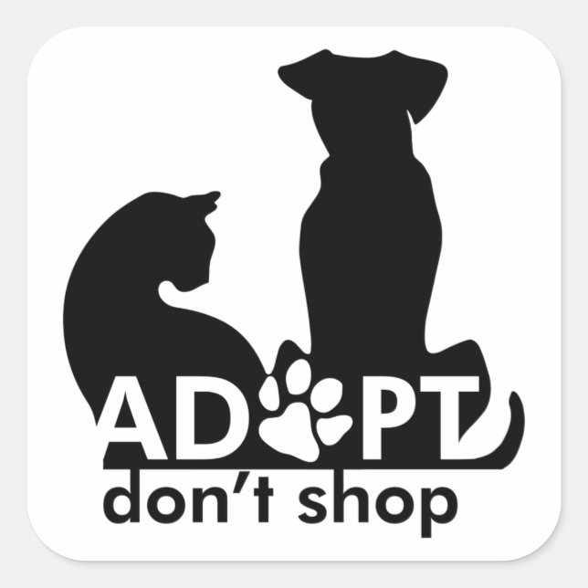 Pegatina Cuadrada Adoptar No Comprar Gato De Perro (Anverso)