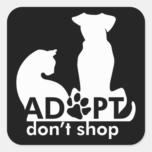 Pegatina Cuadrada Adoptar No Comprar Gato De Perro Blanco (Anverso)