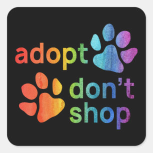 Pegatina Cuadrada Adoptar no comprar hojas de arco iris