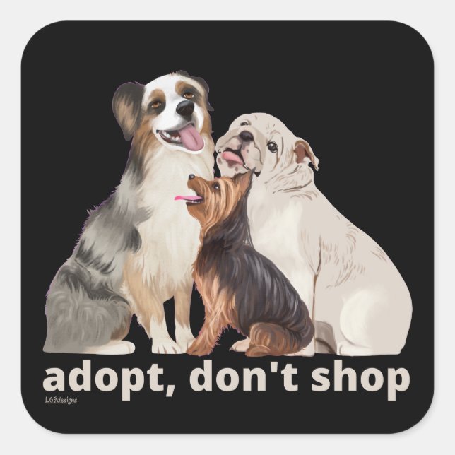 Pegatina Cuadrada ADOPTAR NO COMPRAR salvar a los animales rescatar  (Anverso)