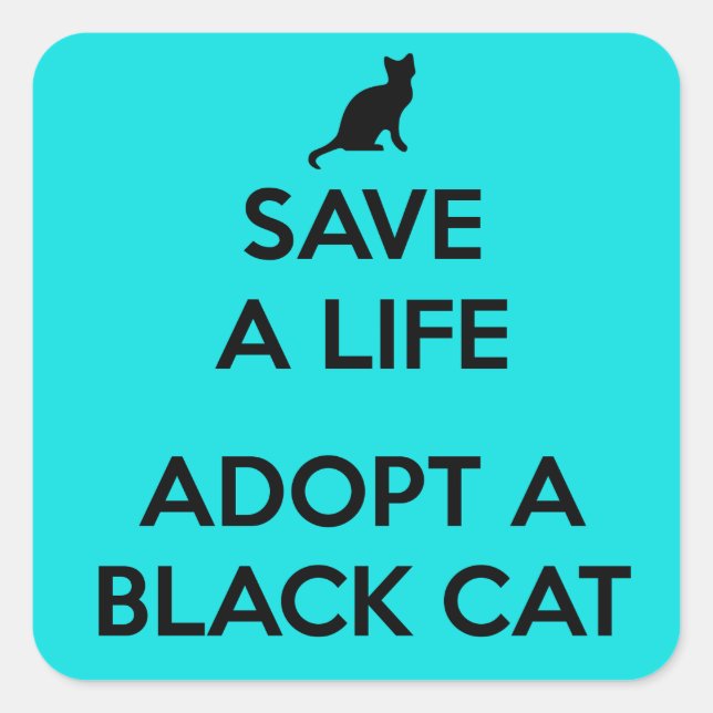 Pegatina Cuadrada Adoptar un gato negro (Anverso)